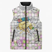 Hawaii Cruising Back To School Sleeveless Puffer Jacket Grid Pattern With School Bag And Vintage Surf Van