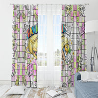 Hawaii Cruising Back To School Window Curtain Grid Pattern With School Bag And Vintage Surf Van