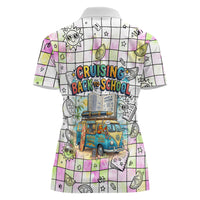 Hawaii Cruising Back To School Women Polo Shirt Grid Pattern With School Bag And Vintage Surf Van