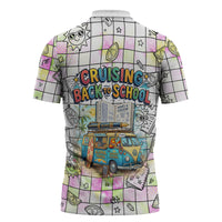 Hawaii Cruising Back To School Zipper Polo Shirt Grid Pattern With School Bag And Vintage Surf Van