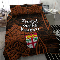 Straight Outta Kadavu Fiji Bedding Set Tribal Polynesian Tattoo Coat Of Arms Flag