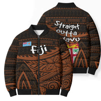 Straight Outta Kadavu Fiji Bomber Puffer Jacket Tribal Polynesian Tattoo Coat Of Arms Flag