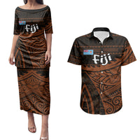 Straight Outta Kadavu Fiji Couples Matching Puletasi and Hawaiian Shirt Tribal Polynesian Tattoo Coat Of Arms Flag