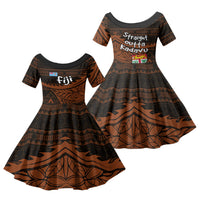 Straight Outta Kadavu Fiji Family Matching Off The Shoulder Long Sleeve Dress and Hawaiian Shirt Tribal Polynesian Tattoo Coat Of Arms Flag