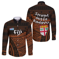 Straight Outta Kadavu Fiji Family Matching Off Shoulder Short Dress and Hawaiian Shirt Tribal Polynesian Tattoo Coat Of Arms Flag