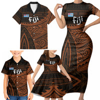Straight Outta Kadavu Fiji Family Matching Short Sleeve Bodycon Dress and Hawaiian Shirt Tribal Polynesian Tattoo Coat Of Arms Flag