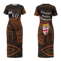 Straight Outta Kadavu Fiji Family Matching Short Sleeve Bodycon Dress and Hawaiian Shirt Tribal Polynesian Tattoo Coat Of Arms Flag