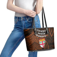Straight Outta Kadavu Fiji Leather Tote Bag Tribal Polynesian Tattoo Coat Of Arms Flag