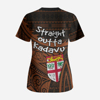 Straight Outta Kadavu Fiji Scrub Top Tribal Polynesian Tattoo Coat Of Arms Flag