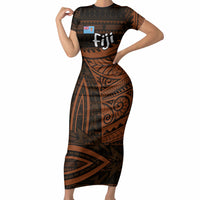Straight Outta Kadavu Fiji Short Sleeve Bodycon Dress Tribal Polynesian Tattoo Coat Of Arms Flag
