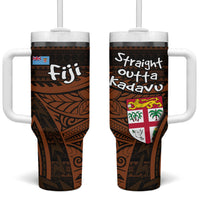 Straight Outta Kadavu Fiji Tumbler With Handle Tribal Polynesian Tattoo Coat Of Arms Flag