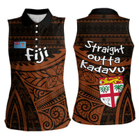 Straight Outta Kadavu Fiji Women Sleeveless Polo Shirt Tribal Polynesian Tattoo Coat Of Arms Flag