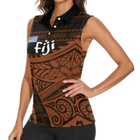 Straight Outta Kadavu Fiji Women Sleeveless Polo Shirt Tribal Polynesian Tattoo Coat Of Arms Flag