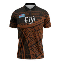 Straight Outta Kadavu Fiji Zipper Polo Shirt Tribal Polynesian Tattoo Coat Of Arms Flag