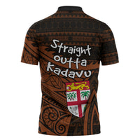 Straight Outta Kadavu Fiji Zipper Polo Shirt Tribal Polynesian Tattoo Coat Of Arms Flag