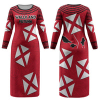 Wallis And Futuna Couples Matching Long Sleeve Bodycon Dress and Hawaiian Shirt Polynesian Tattoo Flag Map