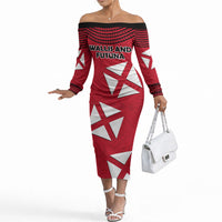Wallis And Futuna Off The Shoulder Long Sleeve Dress Polynesian Tattoo Flag Map