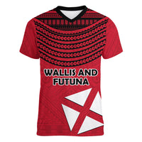 Wallis And Futuna Women V-Neck T-Shirt Polynesian Tattoo Flag Map