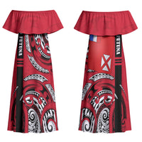 Wallis And Futuna Couples Matching Off Shoulder Maxi Dress and Hawaiian Shirt Tribal Polynesian Tattoo Flag Motif