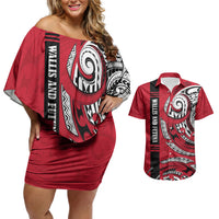 Wallis And Futuna Couples Matching Off Shoulder Short Dress and Hawaiian Shirt Tribal Polynesian Tattoo Flag Motif