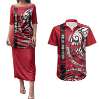 Wallis And Futuna Couples Matching Puletasi and Hawaiian Shirt Tribal Polynesian Tattoo Flag Motif