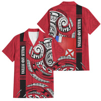 Wallis And Futuna Family Matching Off Shoulder Short Dress and Hawaiian Shirt Tribal Polynesian Tattoo Flag Motif