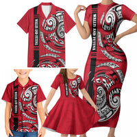 Wallis And Futuna Family Matching Short Sleeve Bodycon Dress and Hawaiian Shirt Tribal Polynesian Tattoo Flag Motif