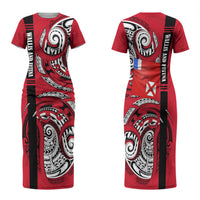 Wallis And Futuna Family Matching Short Sleeve Bodycon Dress and Hawaiian Shirt Tribal Polynesian Tattoo Flag Motif