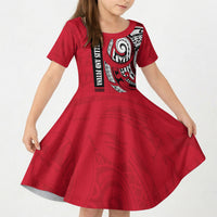 Wallis And Futuna Kid Short Sleeve Dress Tribal Polynesian Tattoo Flag Motif