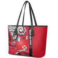 Wallis And Futuna Leather Tote Bag Tribal Polynesian Tattoo Flag Motif