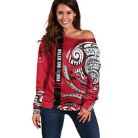 Wallis And Futuna Off Shoulder Sweater Tribal Polynesian Tattoo Flag Motif