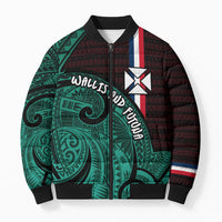 Wallis And Futuna Bomber Puffer Jacket Tribal Polynesian Tattoo Heritage Cross Flag