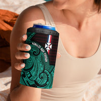 Wallis And Futuna 4 in 1 Can Cooler Tumbler Tribal Polynesian Tattoo Heritage Cross Flag