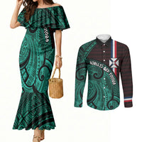 Wallis And Futuna Couples Matching Mermaid Dress and Long Sleeve Button Shirt Tribal Polynesian Tattoo Heritage Cross Flag