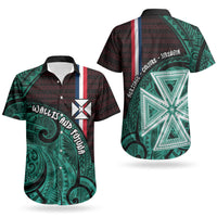 Wallis And Futuna Couples Matching Puletasi and Hawaiian Shirt Tribal Polynesian Tattoo Heritage Cross Flag