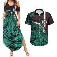 Wallis And Futuna Couples Matching Summer Maxi Dress and Hawaiian Shirt Tribal Polynesian Tattoo Heritage Cross Flag