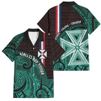 Wallis And Futuna Family Matching Short Sleeve Bodycon Dress and Hawaiian Shirt Tribal Polynesian Tattoo Heritage Cross Flag