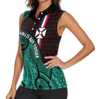 Wallis And Futuna Women Sleeveless Polo Shirt Tribal Polynesian Tattoo Heritage Cross Flag