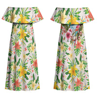 Hawaiian Piko Threads Of Paradise Aloha Couples Matching Off Shoulder Maxi Dress and Hawaiian Shirt Tropical Hibiscus Plumeria