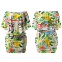Hawaiian Piko Threads Of Paradise Aloha Couples Matching Off Shoulder Short Dress and Hawaiian Shirt Tropical Hibiscus Plumeria
