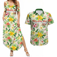 Hawaiian Piko Threads Of Paradise Aloha Couples Matching Summer Maxi Dress and Hawaiian Shirt Tropical Hibiscus Plumeria