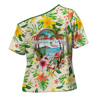 Hawaiian Piko Threads Of Paradise Aloha Cross Shoulder Shirt Tropical Hibiscus Plumeria