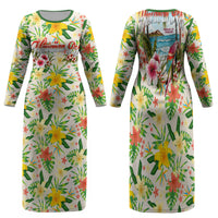 Hawaiian Piko Threads Of Paradise Aloha Family Matching Long Sleeve Bodycon Dress and Hawaiian Shirt Tropical Hibiscus Plumeria TS04 Mom's Dress White Green - Polynesian Pride