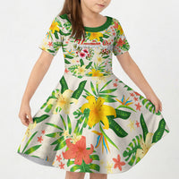 Hawaiian Piko Threads Of Paradise Aloha Kid Short Sleeve Dress Tropical Hibiscus Plumeria TS04 KID White Green - Polynesian Pride