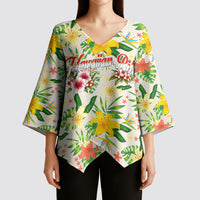 Hawaiian Piko Threads Of Paradise Aloha Kimono Sleeve Blouse Tropical Hibiscus Plumeria