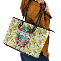 Hawaiian Piko Threads Of Paradise Aloha Leather Tote Bag Tropical Hibiscus Plumeria