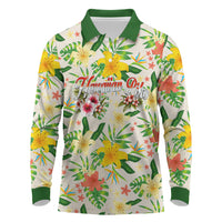 Hawaiian Piko Threads Of Paradise Aloha Long Sleeve Polo Shirt Tropical Hibiscus Plumeria