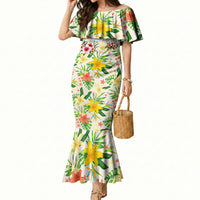 Hawaiian Piko Threads Of Paradise Aloha Mermaid Dress Tropical Hibiscus Plumeria TS04 Women White Green - Polynesian Pride