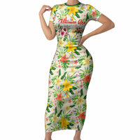 Hawaiian Piko Threads Of Paradise Aloha Short Sleeve Bodycon Dress Tropical Hibiscus Plumeria TS04 Long Dress White Green - Polynesian Pride