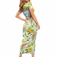 Hawaiian Piko Threads Of Paradise Aloha Short Sleeve Bodycon Dress Tropical Hibiscus Plumeria